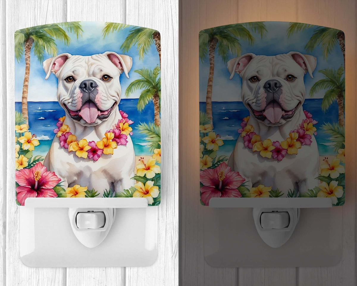 American Bulldog ceramic night light with artistic design and a warm glow.