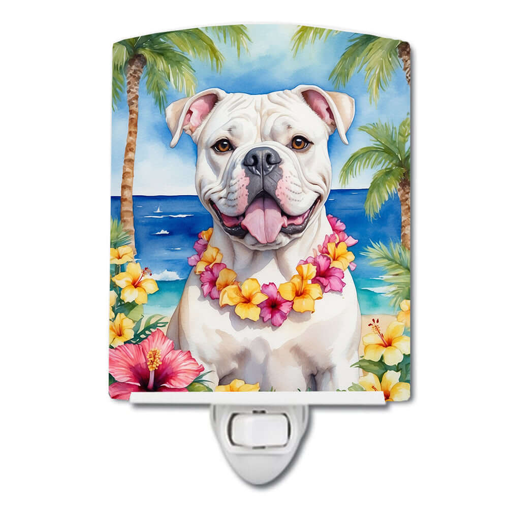 American Bulldog ceramic night light with artistic design and a warm glow.