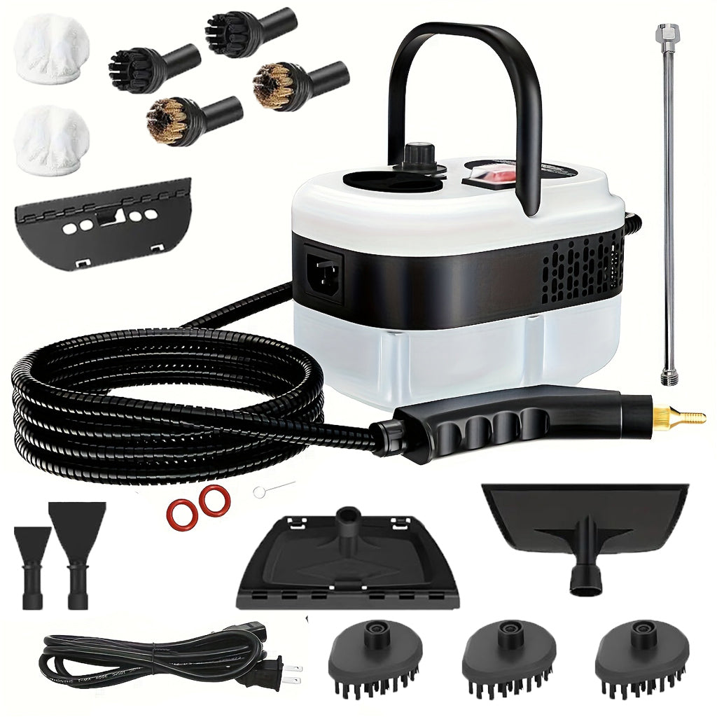 Handheld pressurized steam cleaner with 1.2L tank and brush set for home cleaning