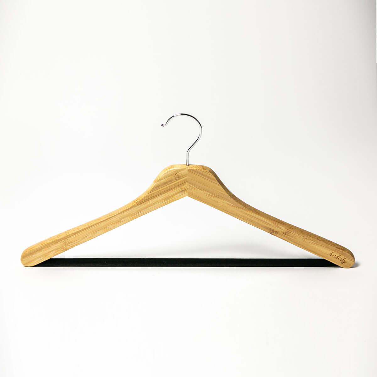 Bamboo hangers with non-slip velvet bar featuring sturdy wooden construction and black velvet bar for secure clothing storage