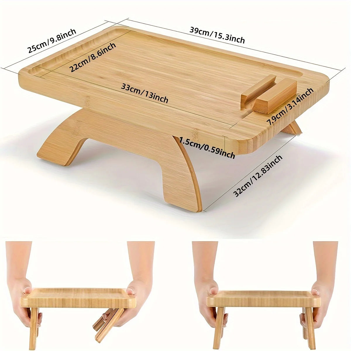 Bamboo Sofa Armrest Tray with Phone Holder – Foldable Side Table for Snacks & Drinks – Sofa Tray