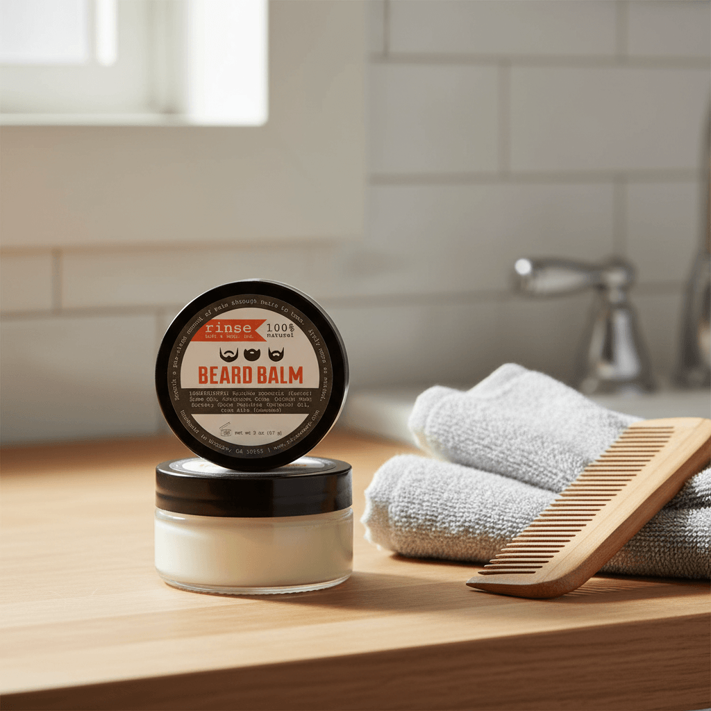 Beard balm being applied and worked through a beard for a soft, healthy look.
