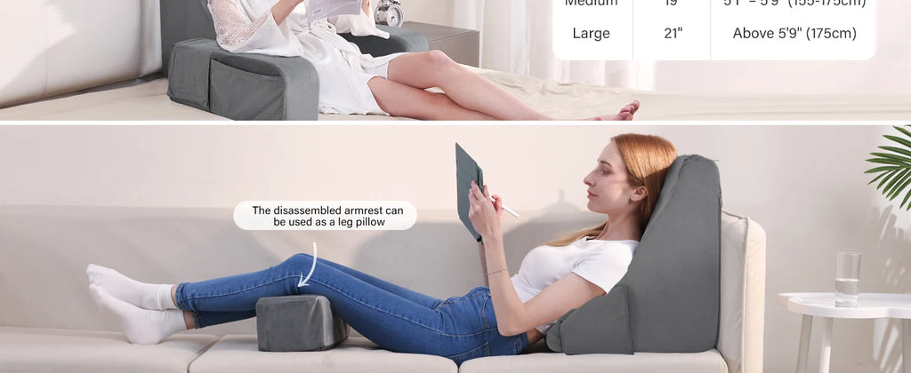 Reading Pillow with Armrests & Pockets – 45° Back Support Pillow for Bed – Pillows & Cushions