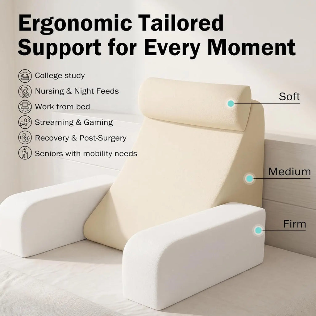 Reading Pillow with Armrests & Pockets – 45° Back Support Pillow for Bed – Pillows & Cushions