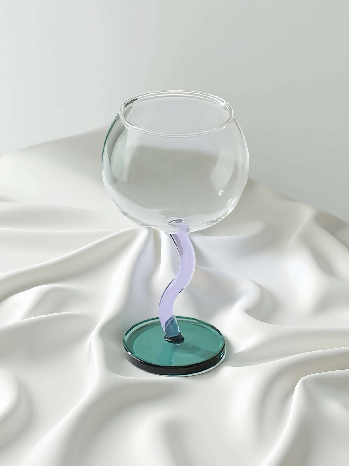 Handblown Bubble Wine Glass - Retro Whimsical Eclectic Wavy Stemmed Goblets-9