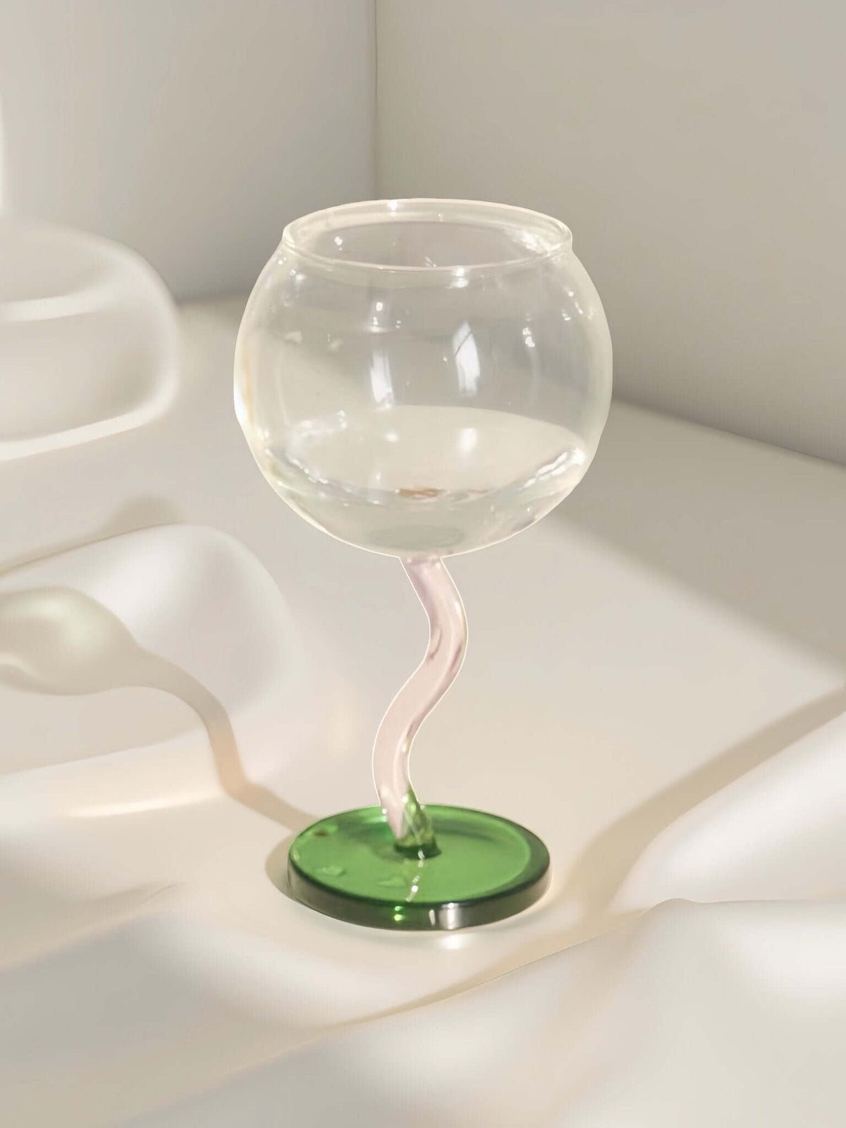 Handblown Bubble Wine Glass - Retro Whimsical Eclectic Wavy Stemmed Goblets-7