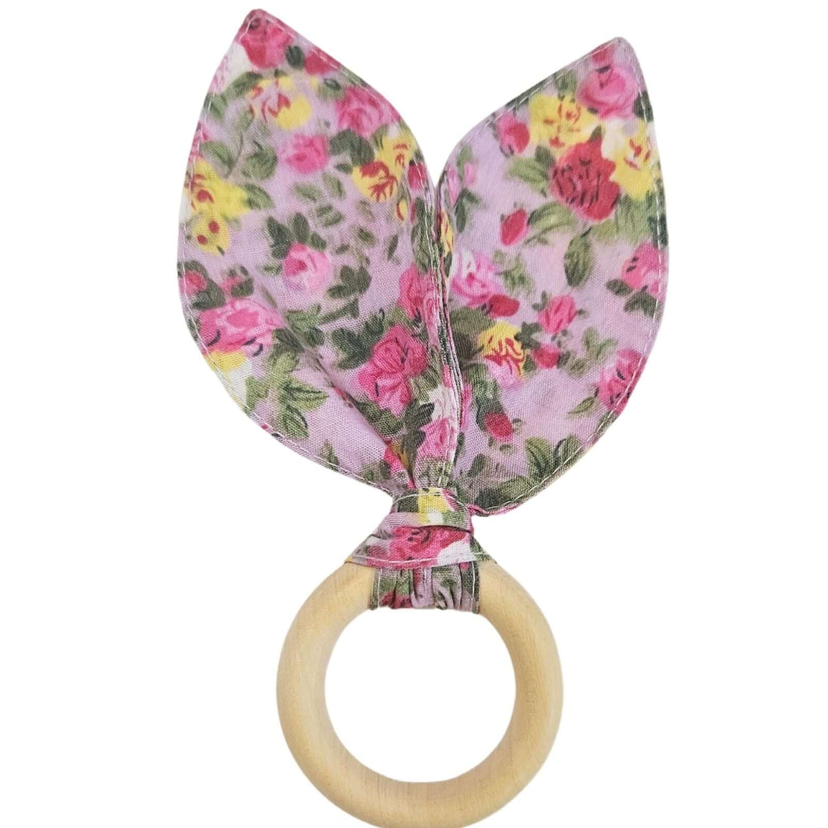 Set of four handcrafted bunny ear napkin rings in eco-friendly cotton and wood.