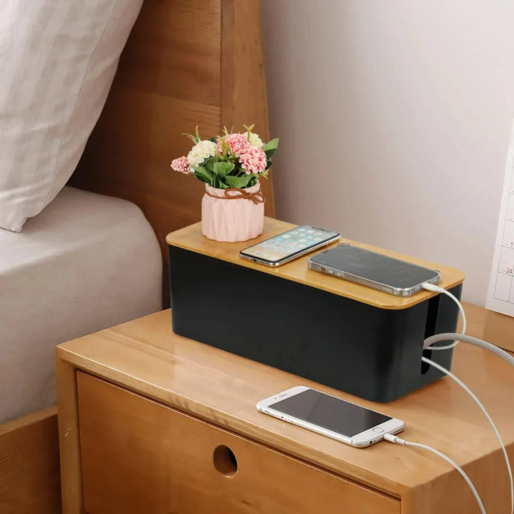 Bamboo Cable & Wire Storage Organizer Box – Storage & Organization