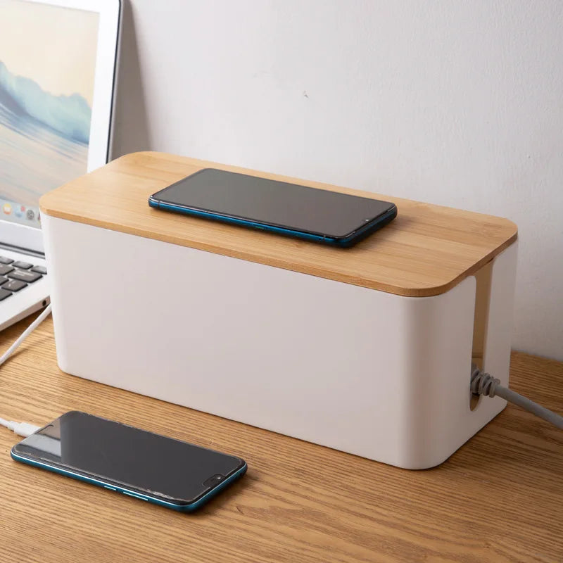 Bamboo Cable & Wire Storage Organizer Box – Storage & Organization