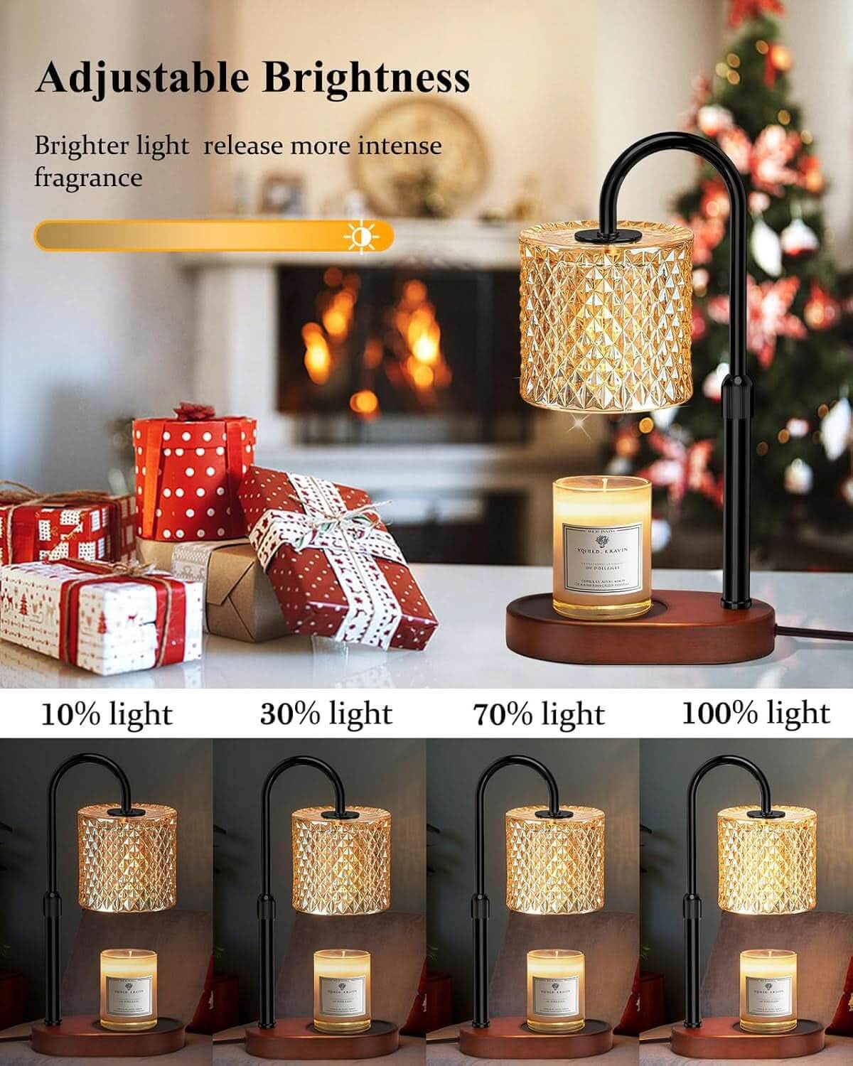 Candle warmer lamp with 4-level dimmer and timer for flame-free fragrance.