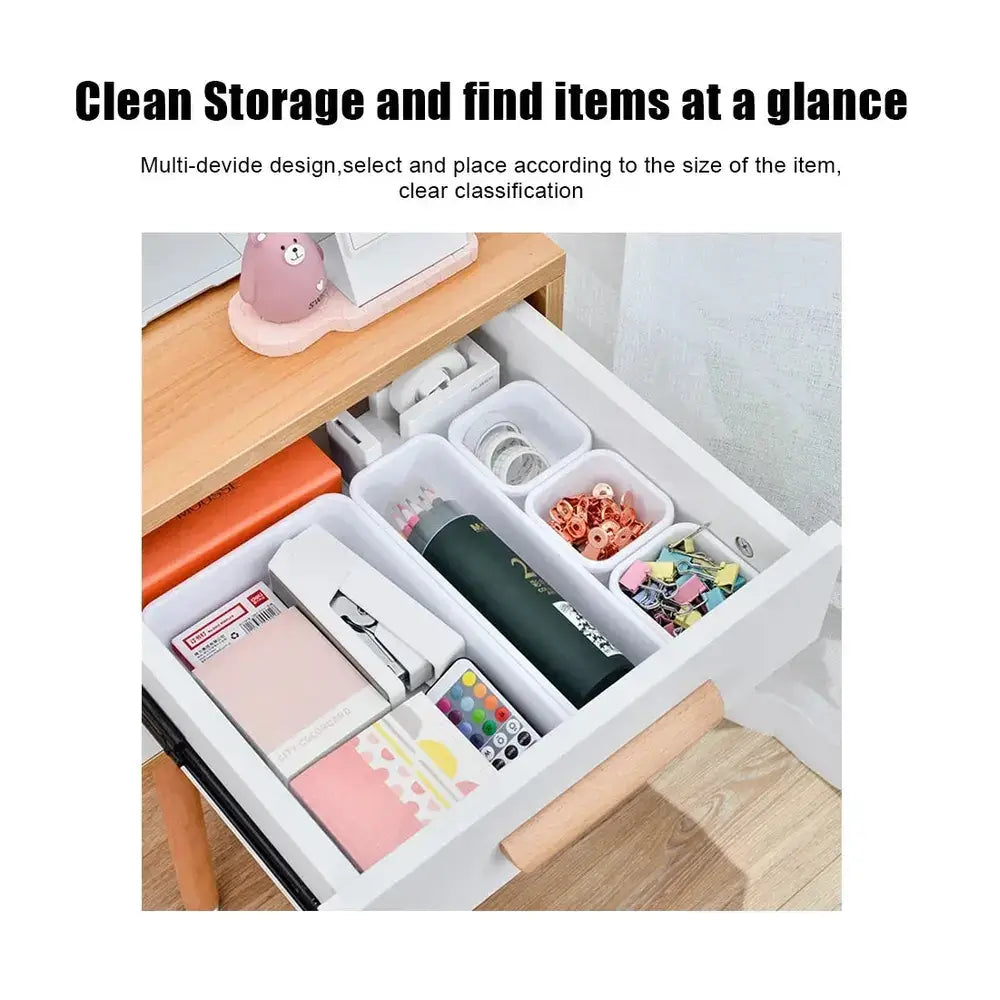 Organized drawer with modular makeup organizer set for easy access.