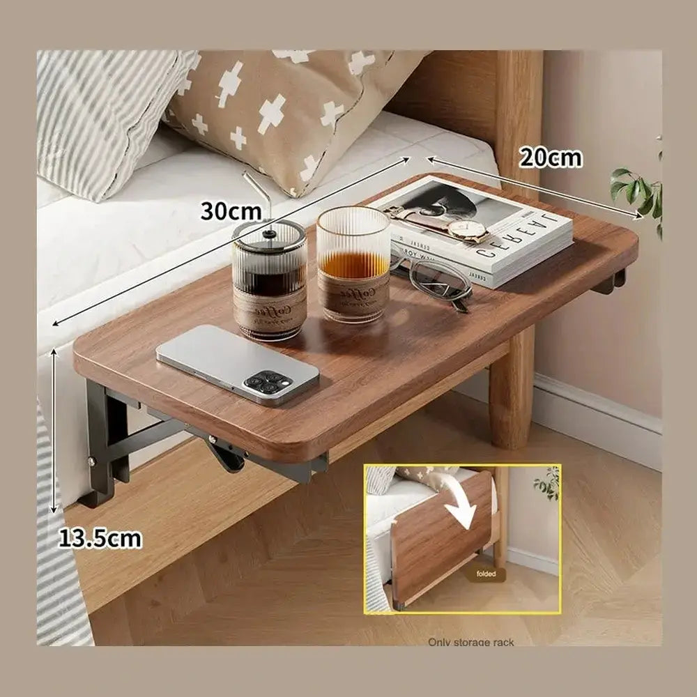 Clip-On Bedside Shelf Organizer holding drinks and a book.