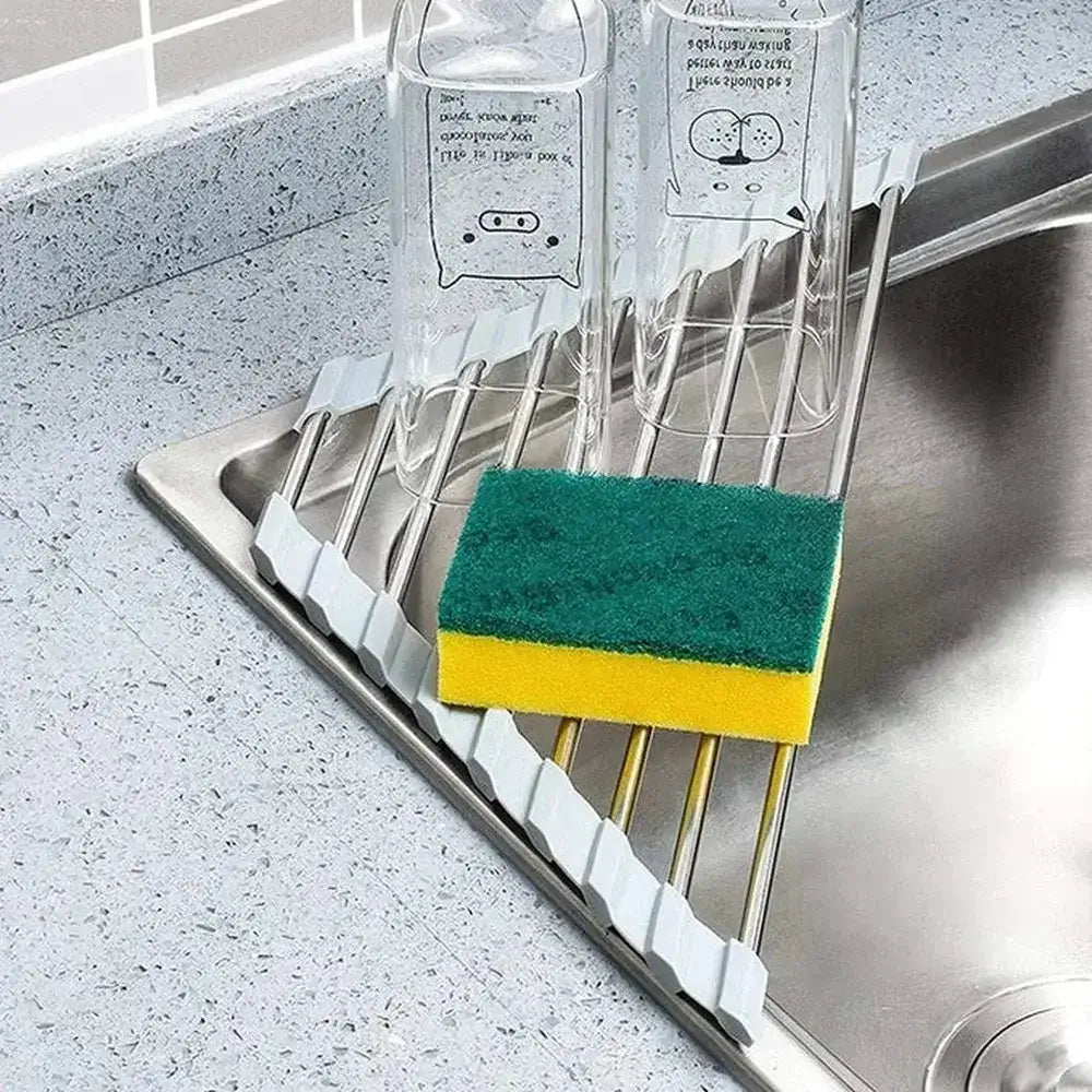 Foldable Triangle Dish Drying Rack – Corner Sink Organizer & Stainless Steel Drainer – Dish Rack