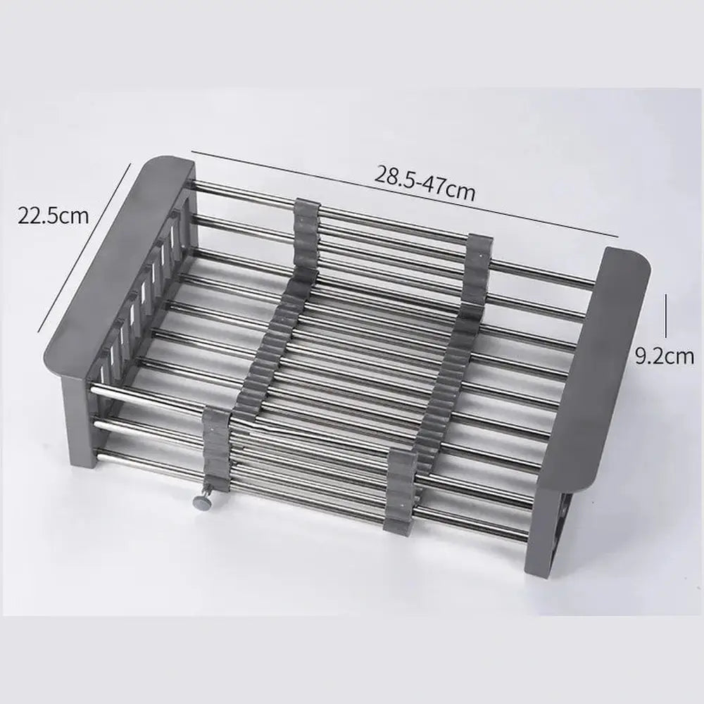 Corner sink dish drying rack shown folded flat for compact storage.