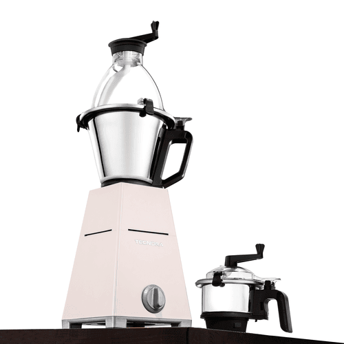 Taupe high-torque blender and smoothie maker with dual jars for smoothies and dry grinding.