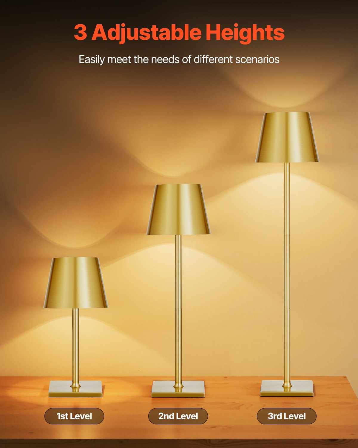 Gold cordless rechargeable table lamps, set of 2 – view 4