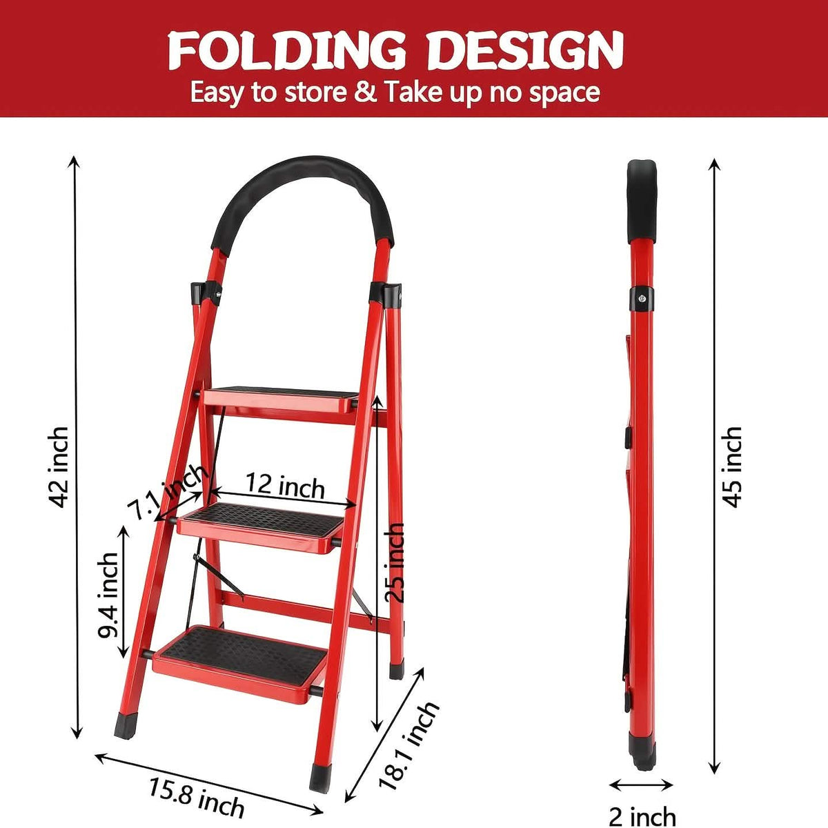 Folding Steel Step Ladder with Handrail – 3 or 4 Step