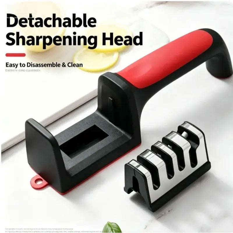 3-stage manual knife sharpener with detachable head, easy to clean and maintain kitchen knives