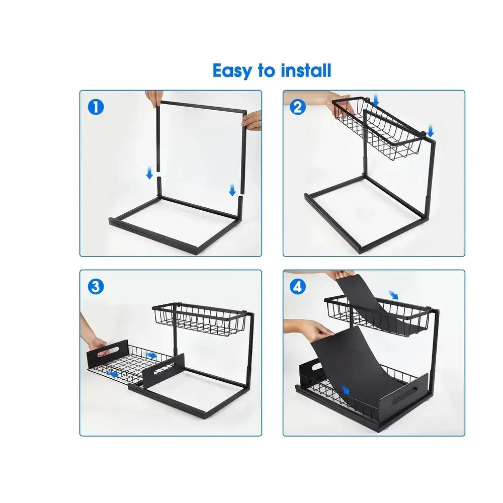 Under Sink Organizer – 2-Tier Sliding Pull-Out Cabinet Basket for Kitchen & Bathroom – Cabinet Organizer