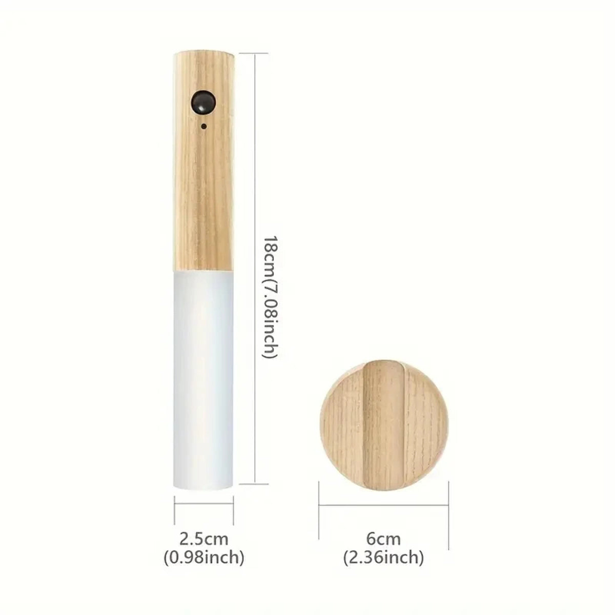 rechargeable motion sensor night light with wood design and dimensions