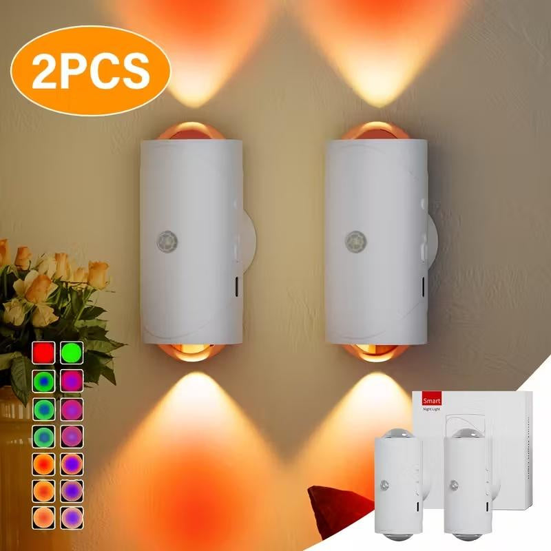 2-pack rechargeable motion sensor night light with magnetic base, warm and color modes