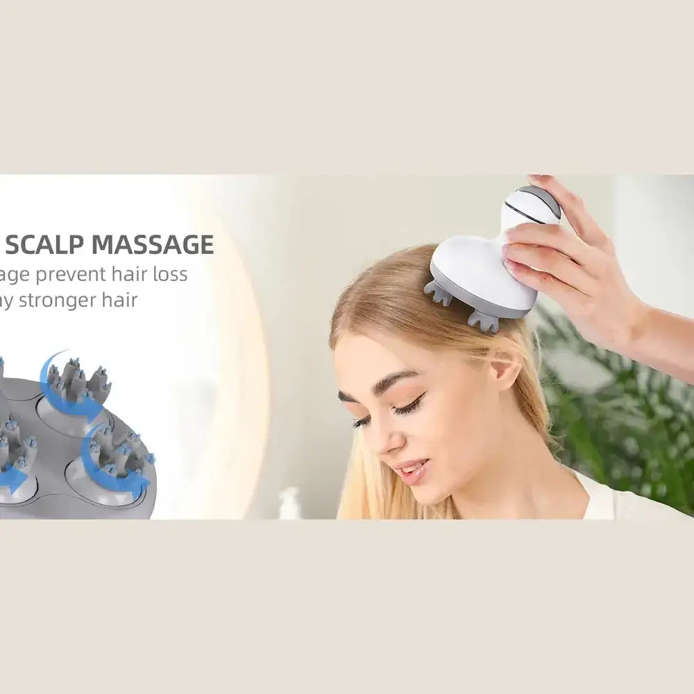 Waterproof electric scalp massager in use, offering a soothing massage to promote stronger hair.