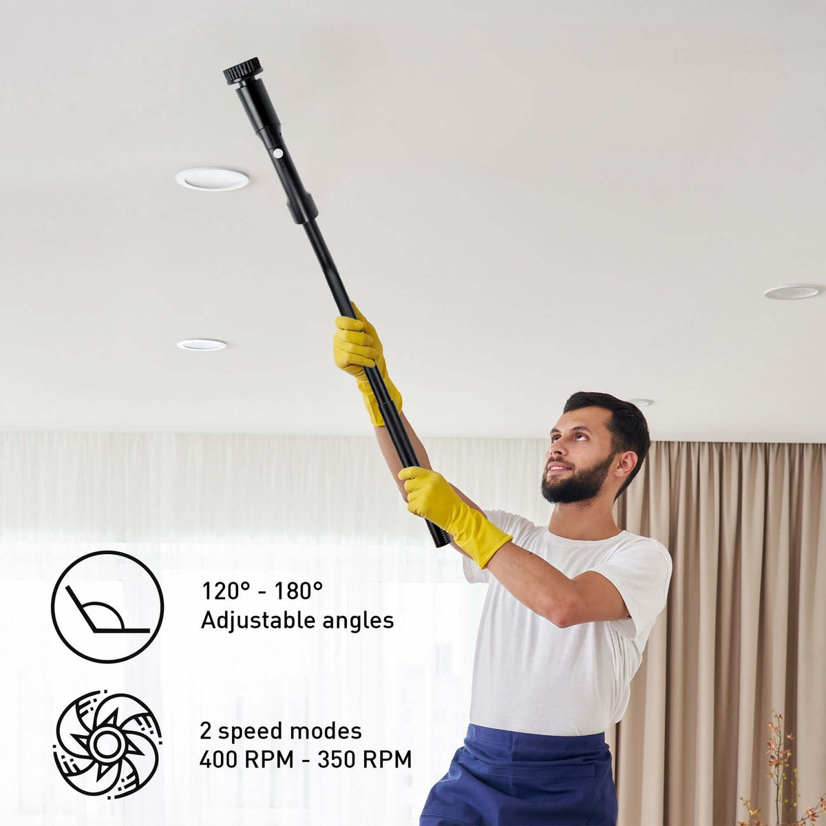Rechargeable electric scrubber brush with a 9-piece cleaning and repair tool kit bundle.
