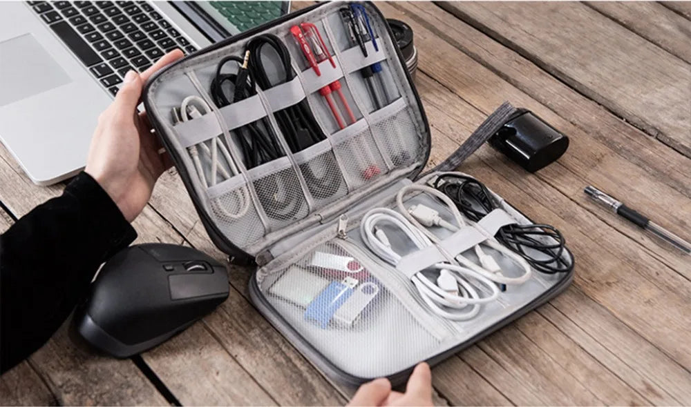 Waterproof Electronics Organizer Bag – Travel Cable & Accessories Pouch, 8 Cable Loops, Lightweight 120g – Travel & Accessories