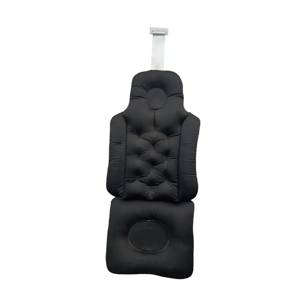 Ergonomic bath pillow and seat cushion shown with its non-slip suction cup backing.