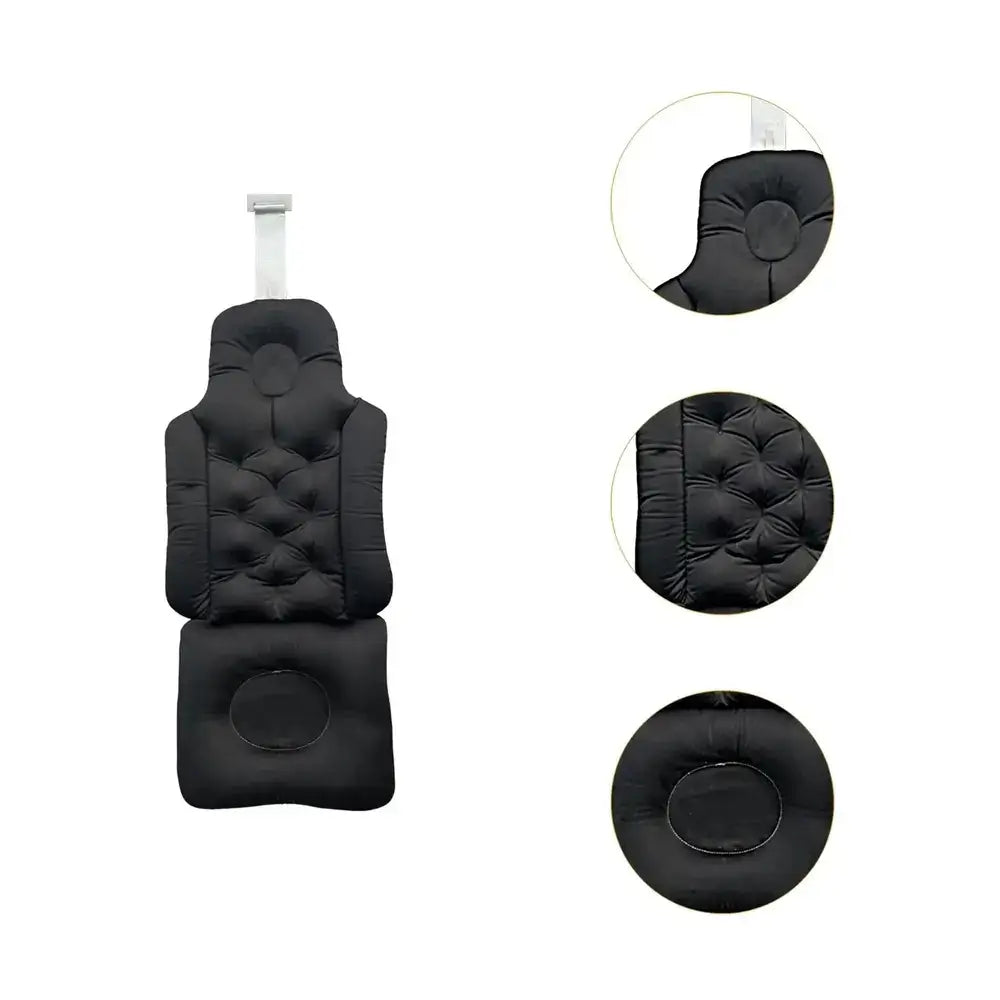 ergonomic bath pillow and seat cushion in black, designed for ultimate comfort and relaxation during baths.