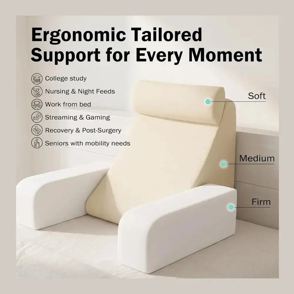Reading pillow with armrests designed for ergonomic support.