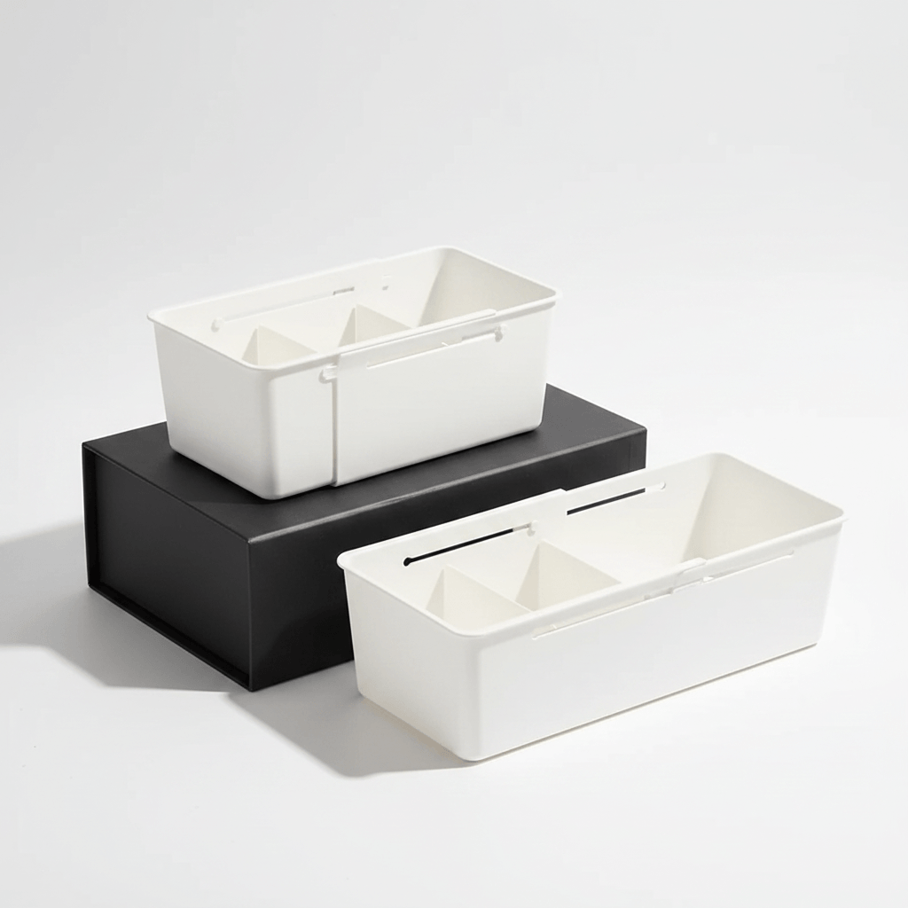 Expandable drawer organizer with dividers for keeping items tidy and accessible, ideal for home or office use.