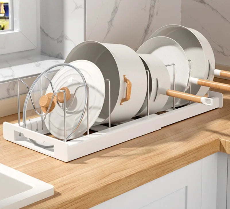 Expandable Cabinet Pot & Pan Organizer – Adjustable Divider Rack for Pots, Pans & Lids – Cabinet Organizer