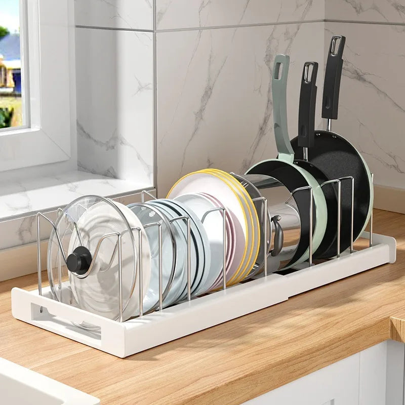 Expandable Cabinet Pot & Pan Organizer – Adjustable Divider Rack for Pots, Pans & Lids – Cabinet Organizer