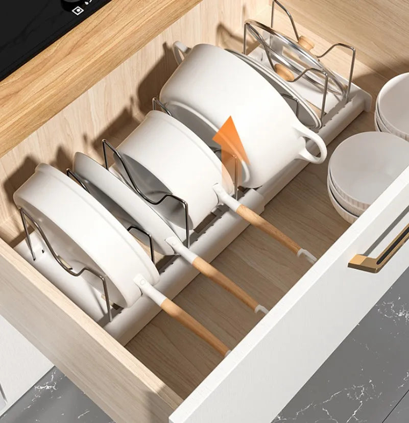 Expandable Cabinet Pot & Pan Organizer – Adjustable Divider Rack for Pots, Pans & Lids – Cabinet Organizer