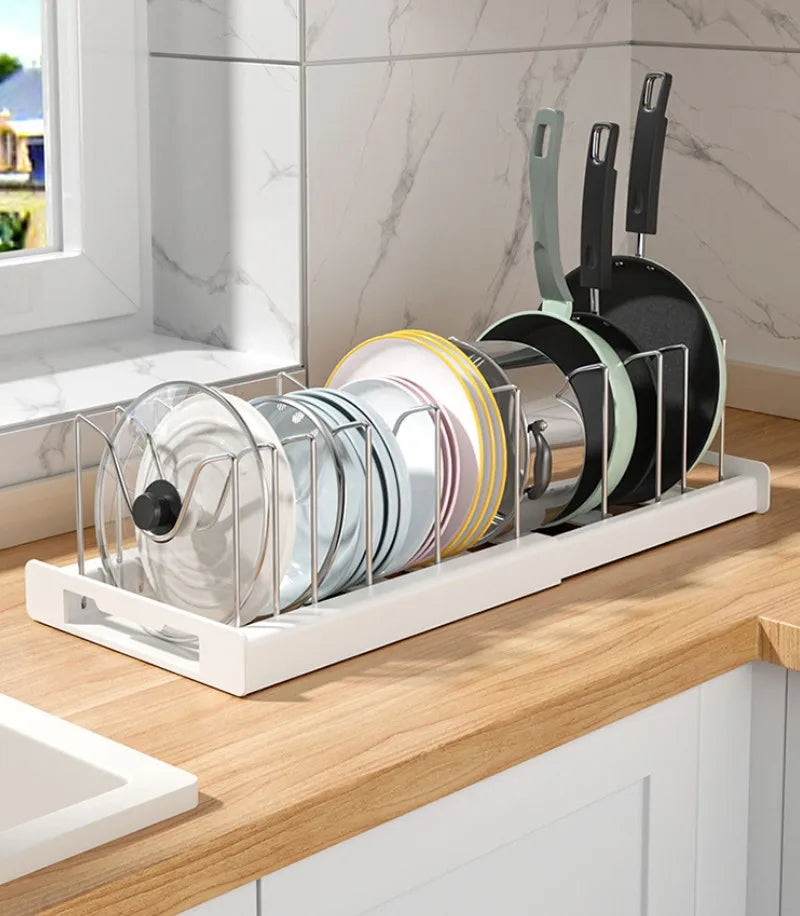 Expandable Cabinet Pot & Pan Organizer – Adjustable Divider Rack for Pots, Pans & Lids – Cabinet Organizer