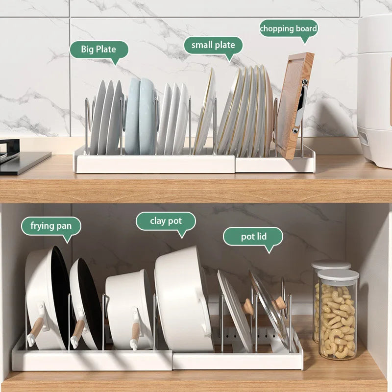 Expandable Cabinet Pot & Pan Organizer – Adjustable Divider Rack for Pots, Pans & Lids – Cabinet Organizer