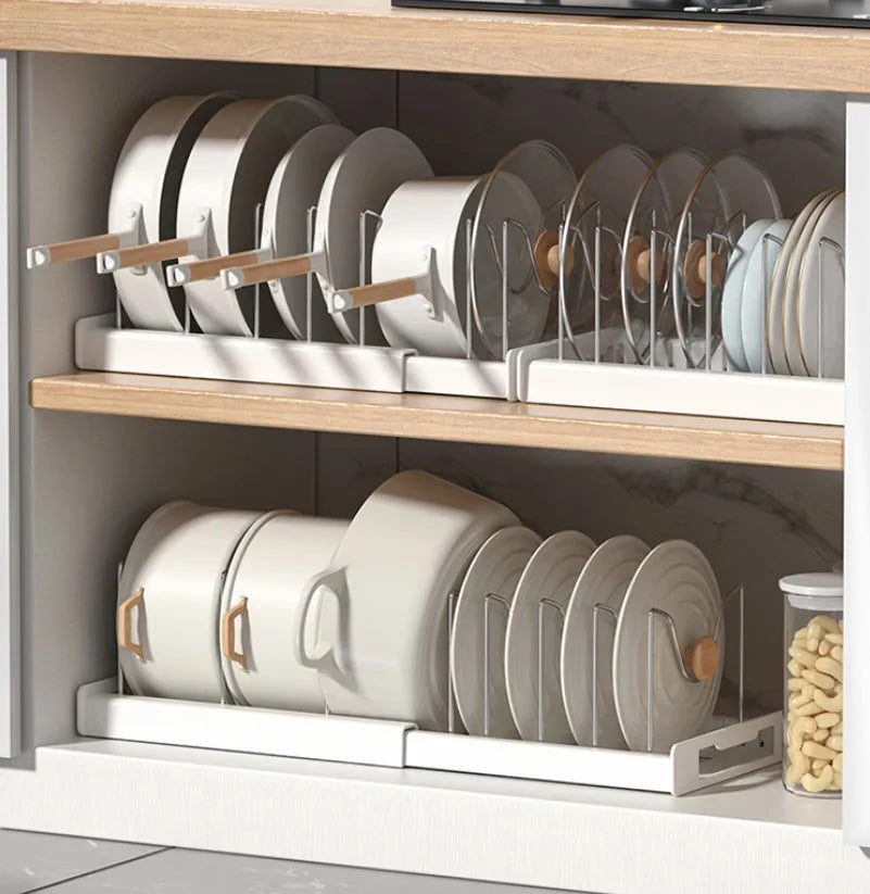 Expandable Cabinet Pot & Pan Organizer – Adjustable Divider Rack for Pots, Pans & Lids – Cabinet Organizer