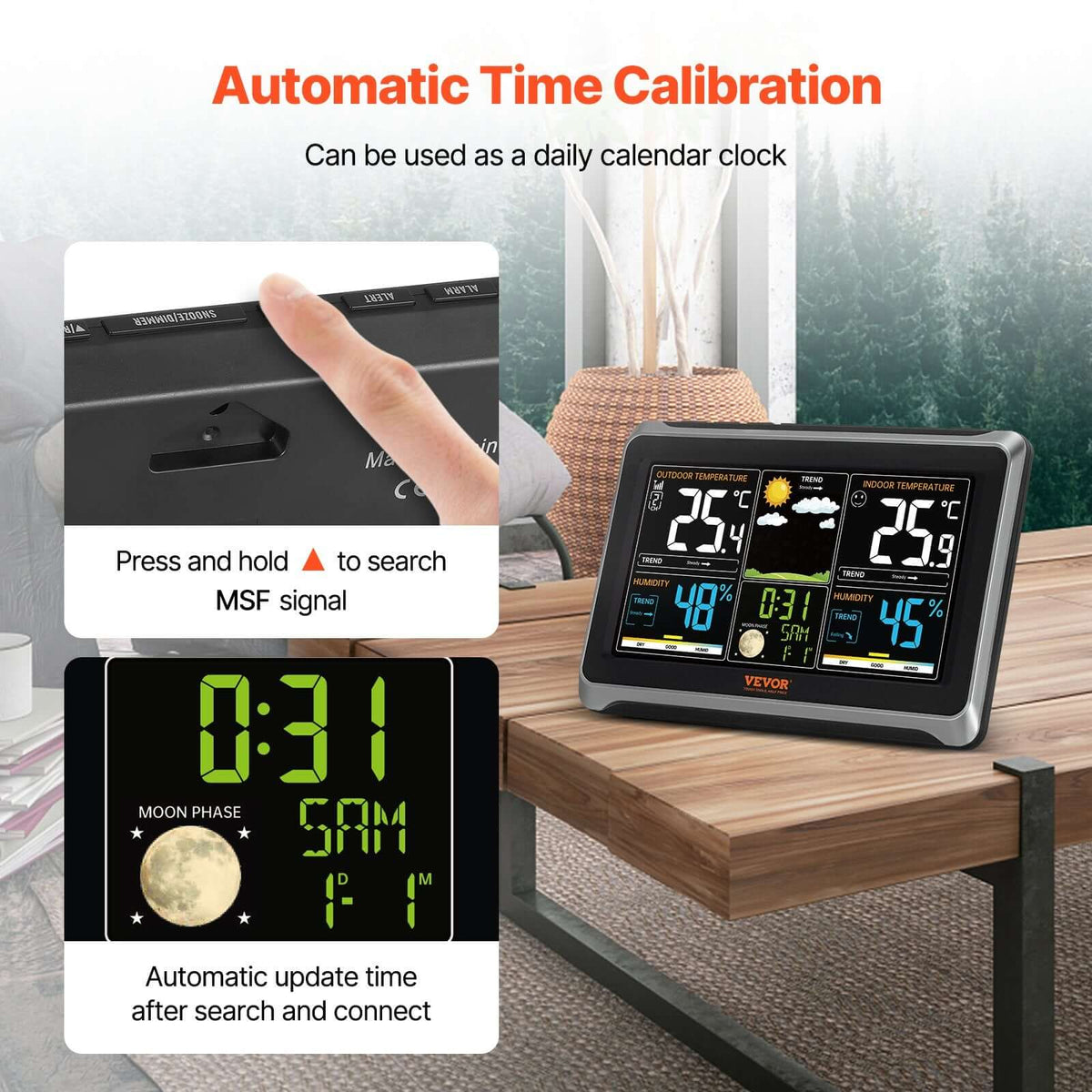 wireless weather station with outdoor sensor automatic time calibration 7.5 display