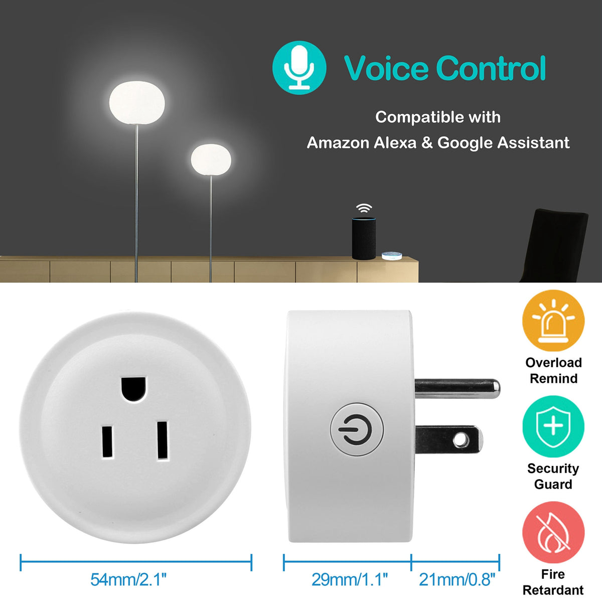 Smart plug voice control and dimensions