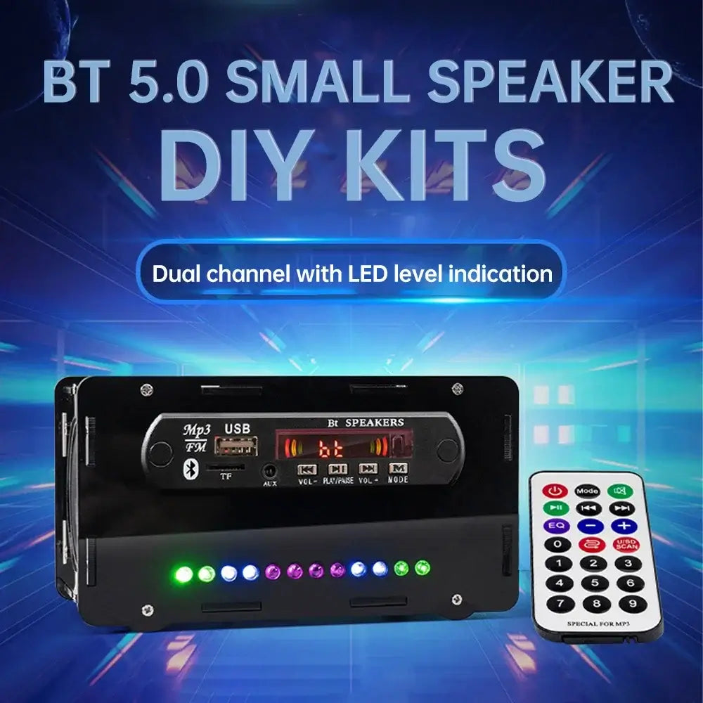 Bluetooth 5.0 Speaker DIY Kit – FM Radio, 12-LED Level Indicator, USB/SD Playback, Remote Control – Electronics & DIY
