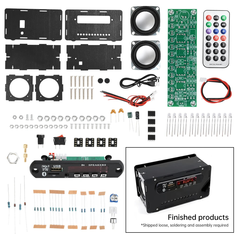 Bluetooth 5.0 Speaker DIY Kit – FM Radio, 12-LED Level Indicator, USB/SD Playback, Remote Control – Electronics & DIY