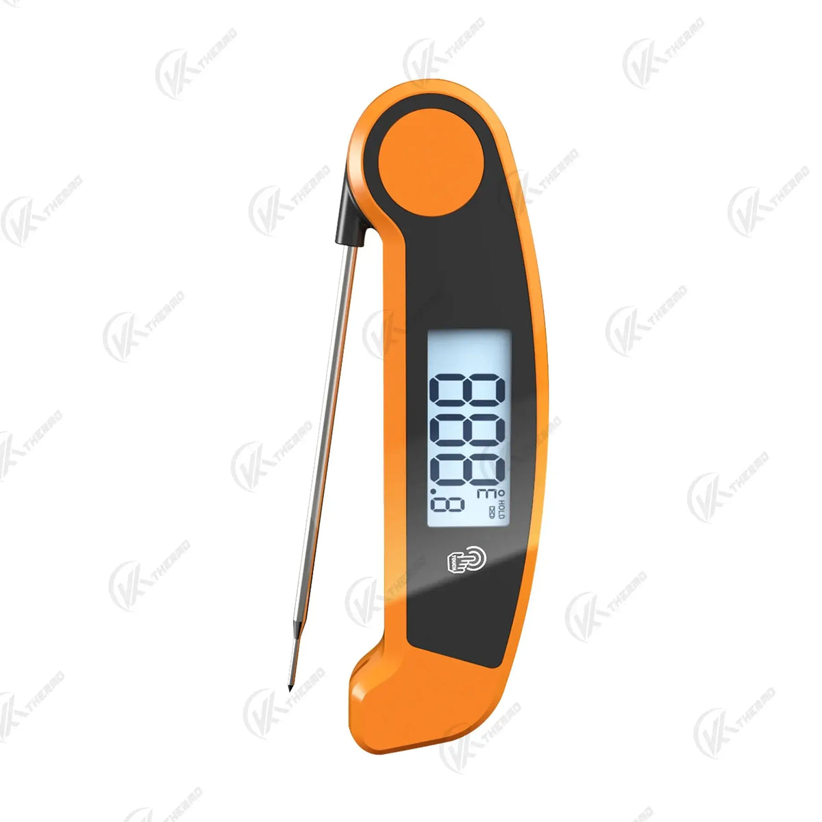 Foldable Probe Meat Thermometer with a digital display and stainless-steel probe for precise cooking.