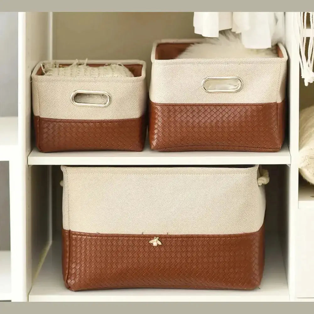 Stylish foldable storage basket with metal frame, perfect for organizing any space.