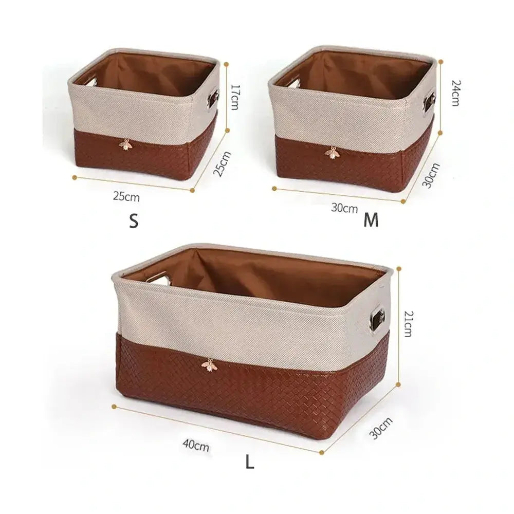 Foldable storage basket with metal frame in three sizes, perfect for organizing living spaces and keeping clutter contained.