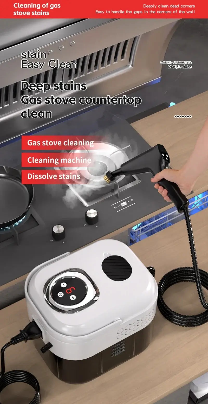 1500W Handheld Steam Cleaner, 110V/220V in action for easy gas stove cleaning and stain removal.