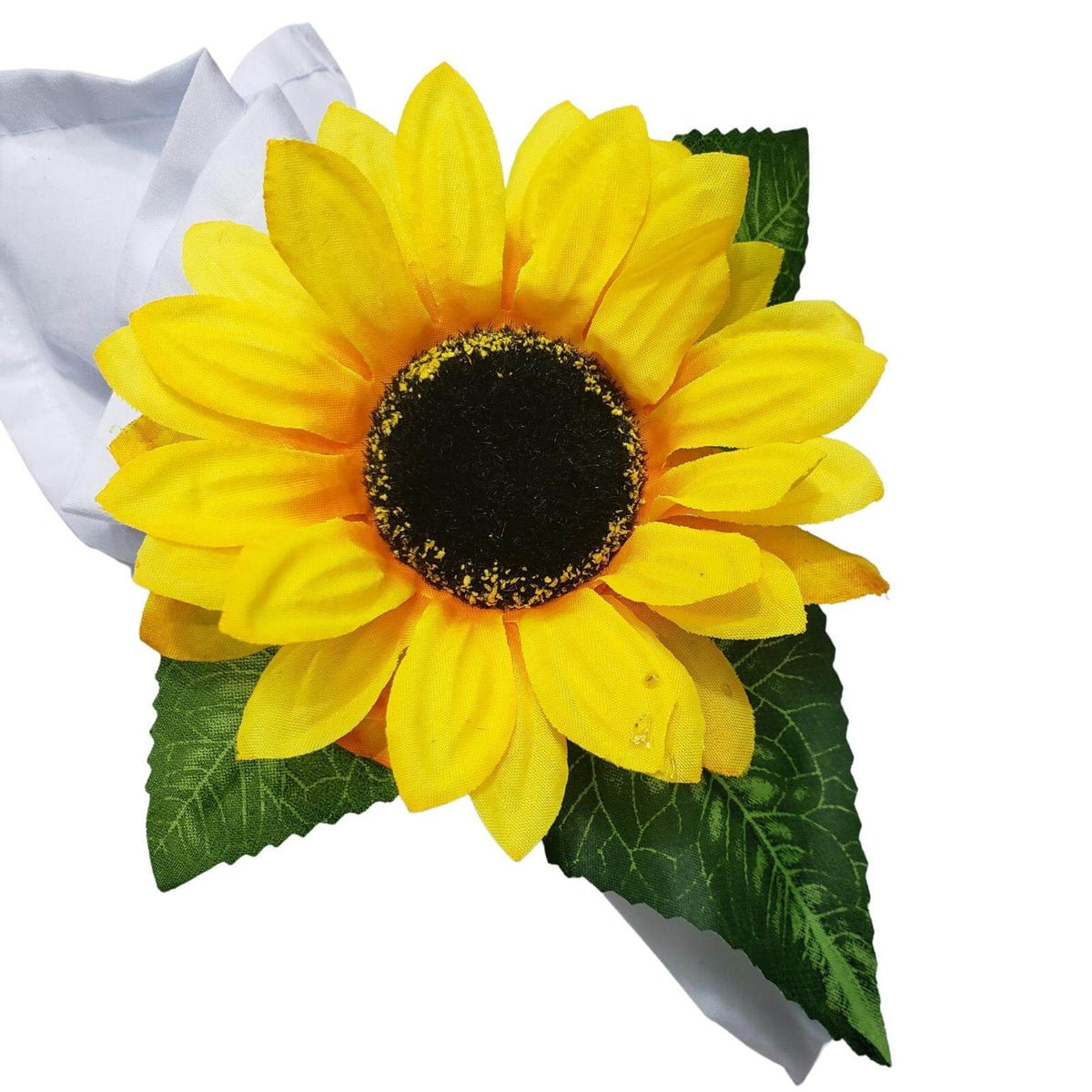 Set of four handmade sunflower napkin rings for summer tables and celebrations.