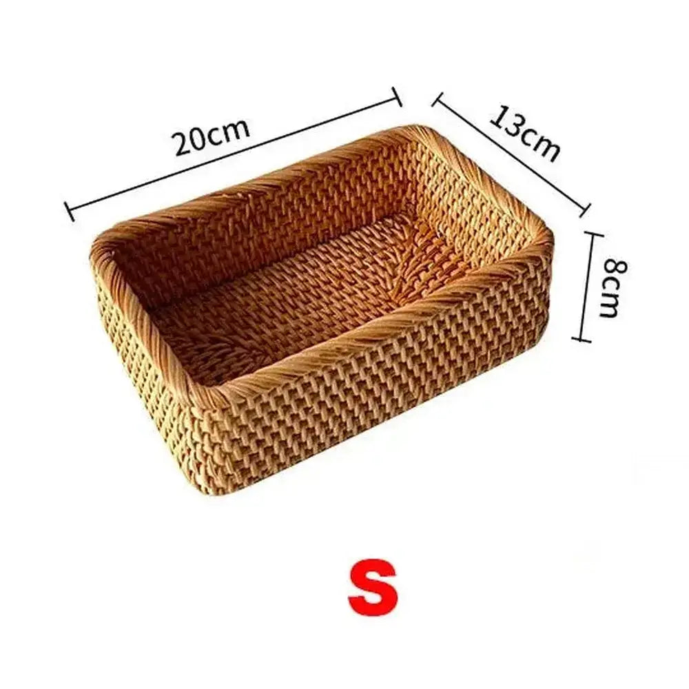 Handwoven Rattan Storage Basket | Rectangular Wicker Organizer Tray – image 10
