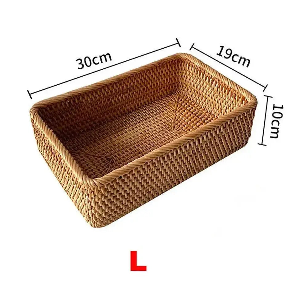 Handwoven Rattan Storage Basket | Rectangular Wicker Organizer Tray – image 12