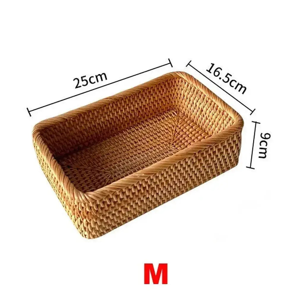 Handwoven Rattan Storage Basket | Rectangular Wicker Organizer Tray – image 9